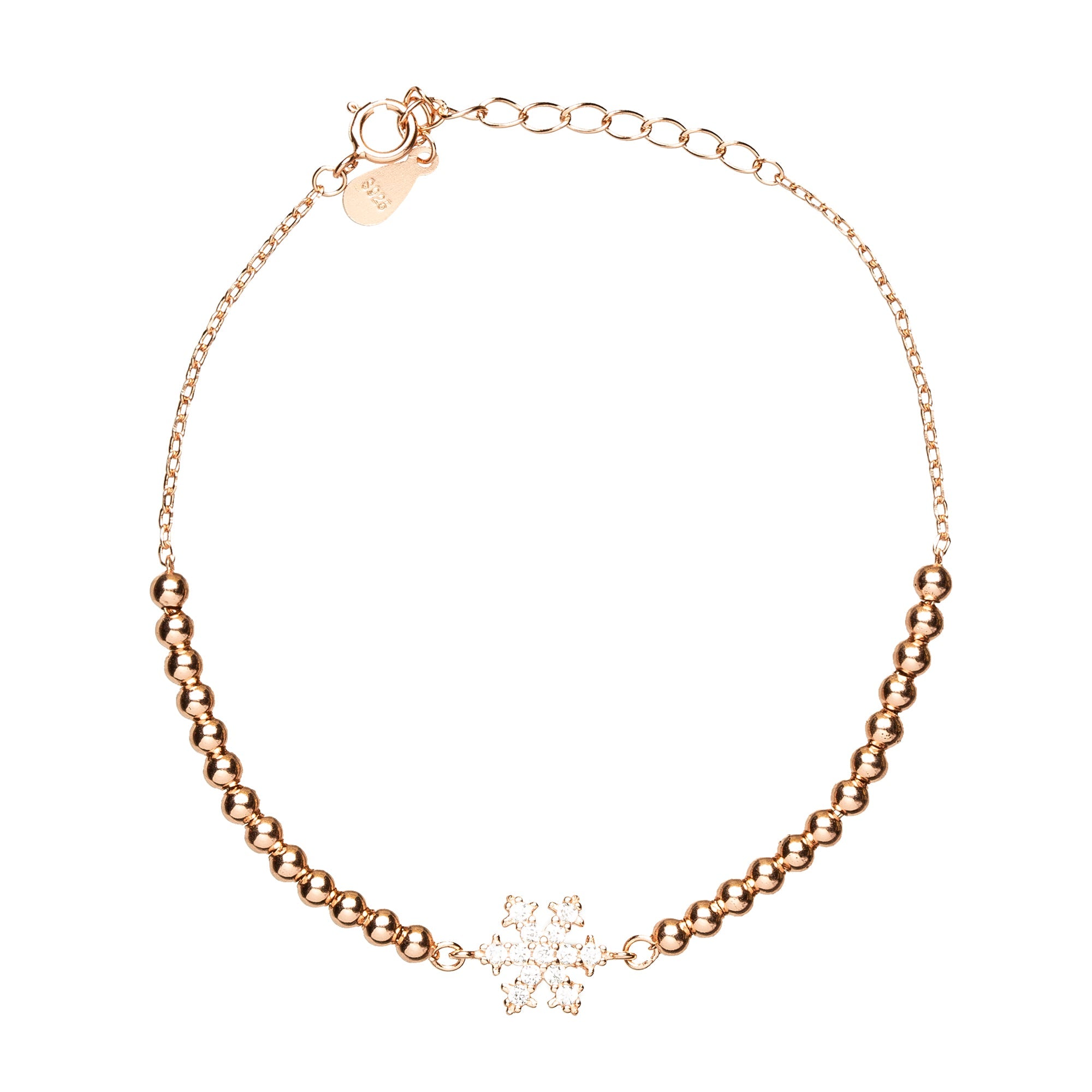 925 Sterling Silver Bracelet with Brilliant Zirconia finished in 18K Rose Gold - Snowflake
