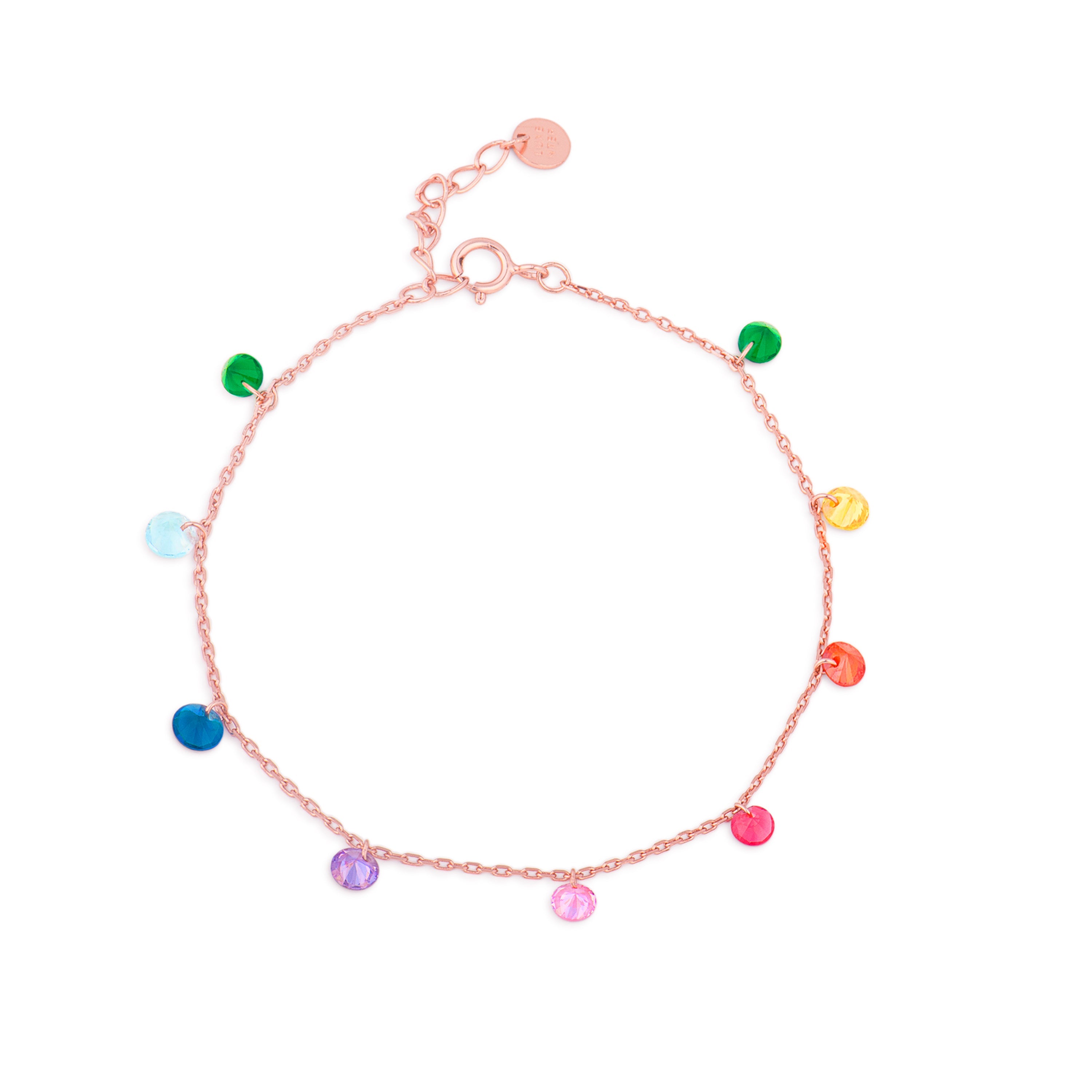 925 Sterling Silver Bracelet with Multicolor Zirconia Finished in 18K Rose Gold - Rolcon