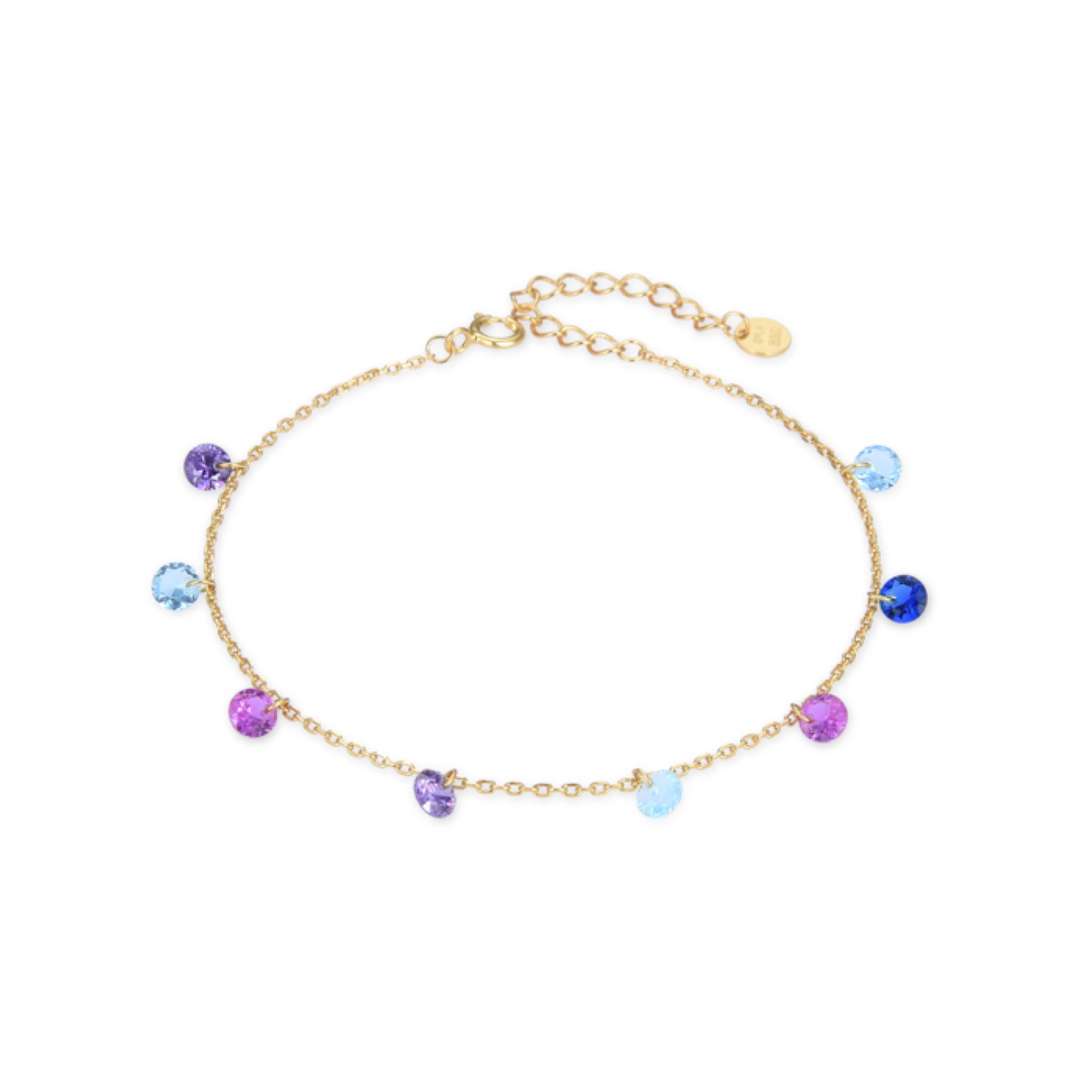 925 Sterling Silver Bracelet with Multicolor Zirconia finished in 18K Yellow Gold - Rolcon