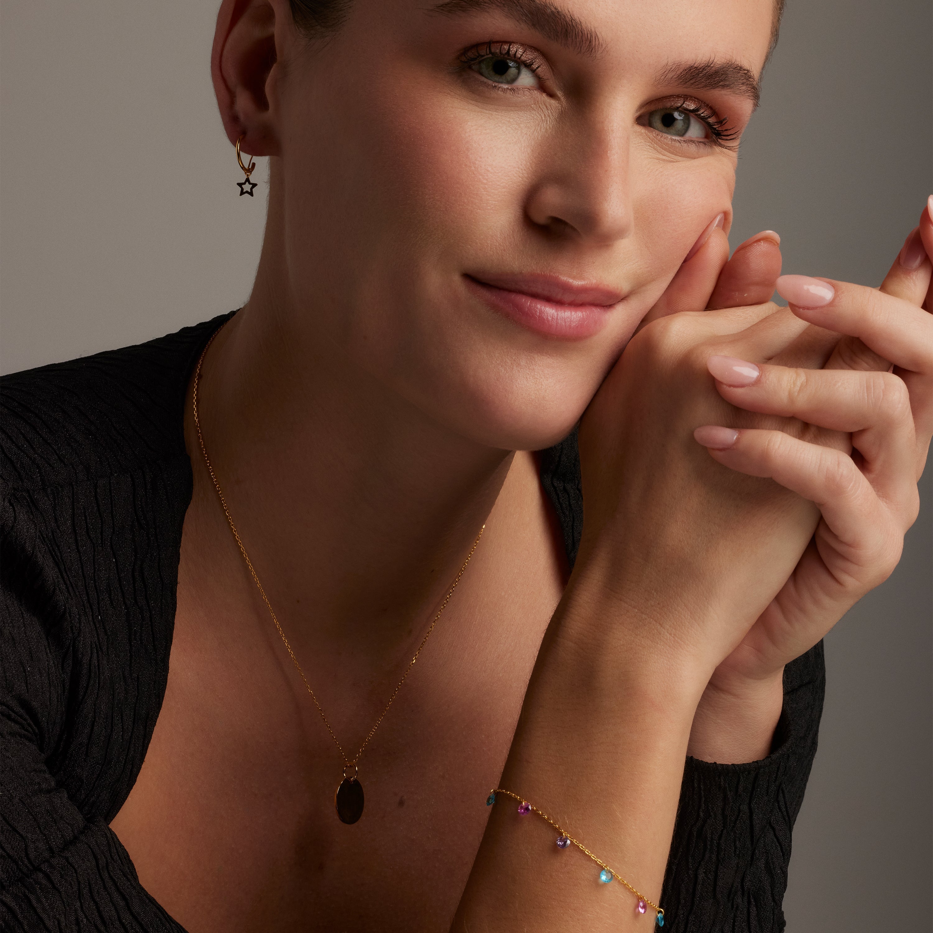 925 Sterling Silver Bracelet with Multicolor Zirconia finished in 18K Yellow Gold - Rolcon