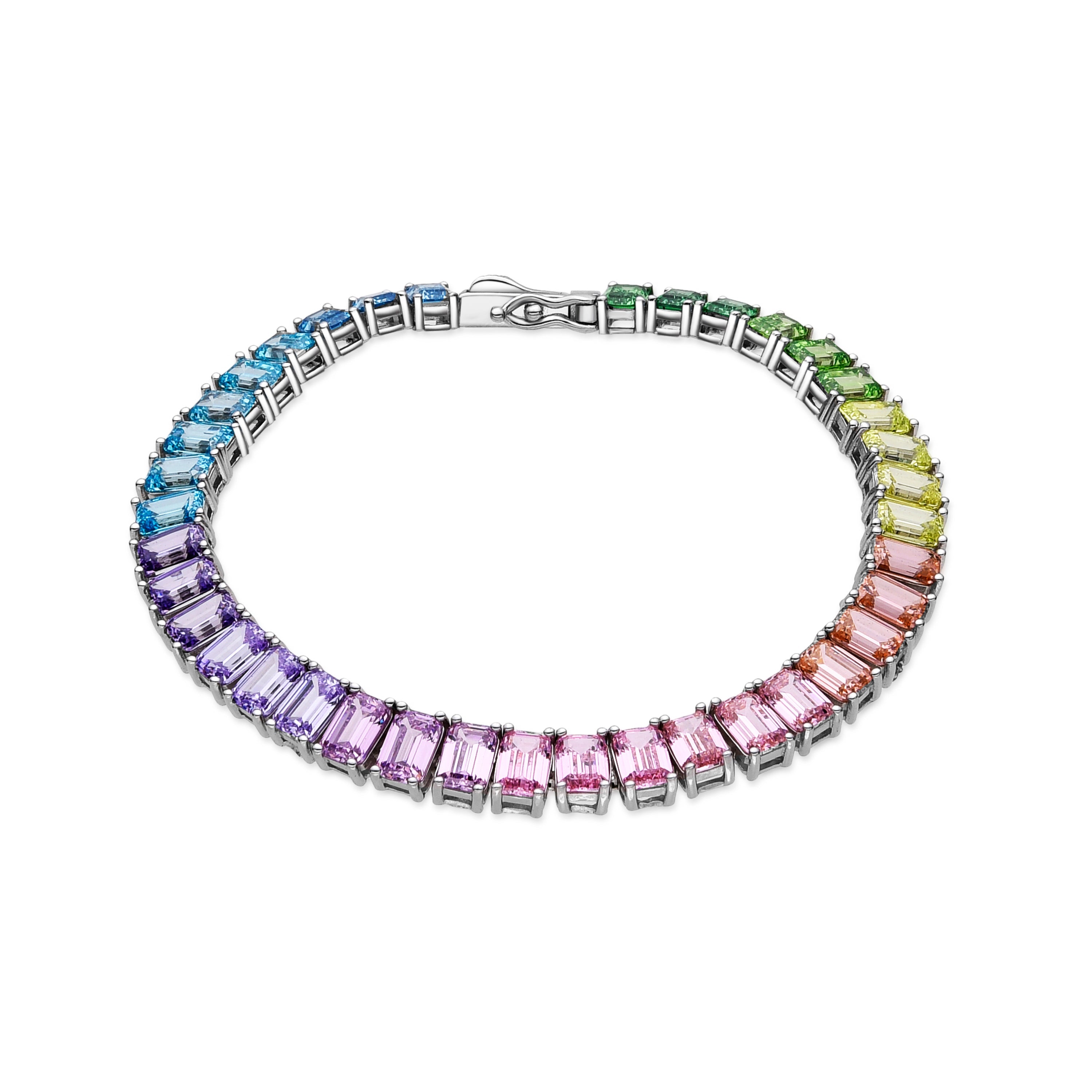 925 Sterling Silver and Multicolor Zirconia Bracelet with Rhodium Finish - Syruo