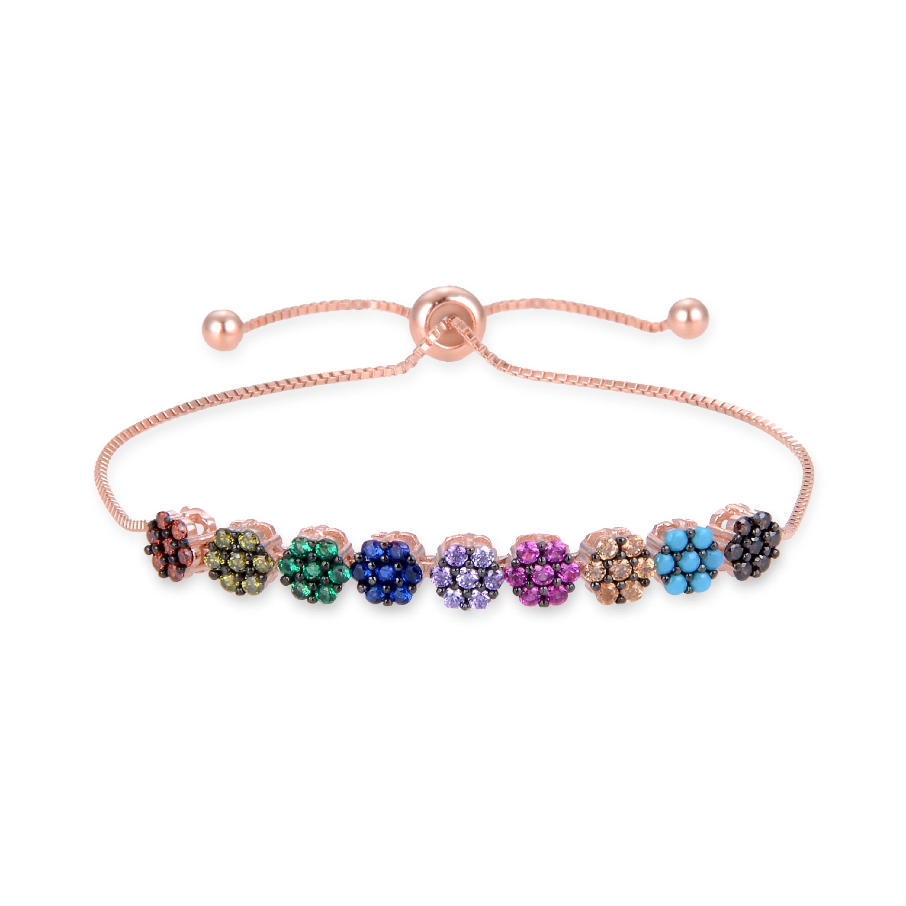 925 Sterling Silver Bracelet with Multicolor Zirconia Finished in 18K Rose Gold - Jusit
