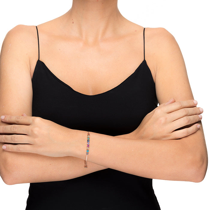 925 Sterling Silver Bracelet with Multicolor Zirconia Finished in 18K Rose Gold - Jusit
