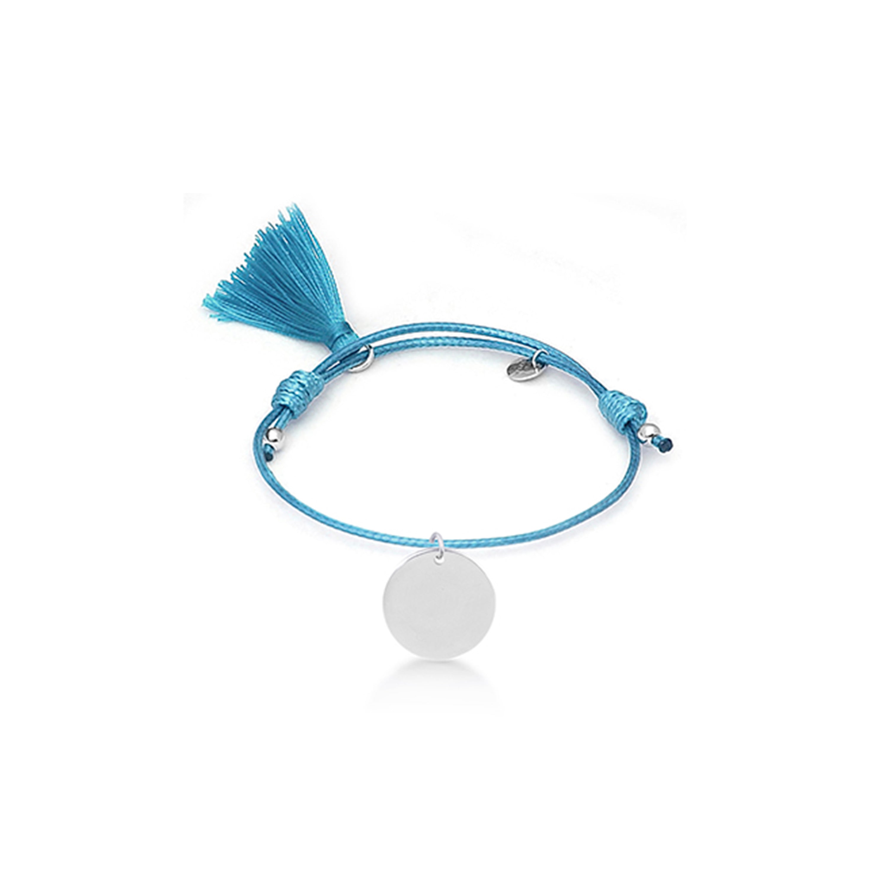 925 Sterling Silver Bracelet with Blue Cotton, Rhodium Finish - My Sun
