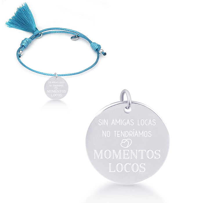 925 Sterling Silver Bracelet with Blue Cotton, Rhodium Finish - My Sun