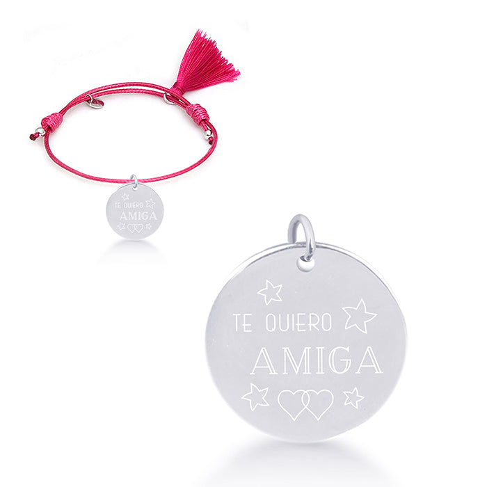 925 Sterling Silver Bracelet with Gray Cotton, Rhodium Finish - Mi Sol