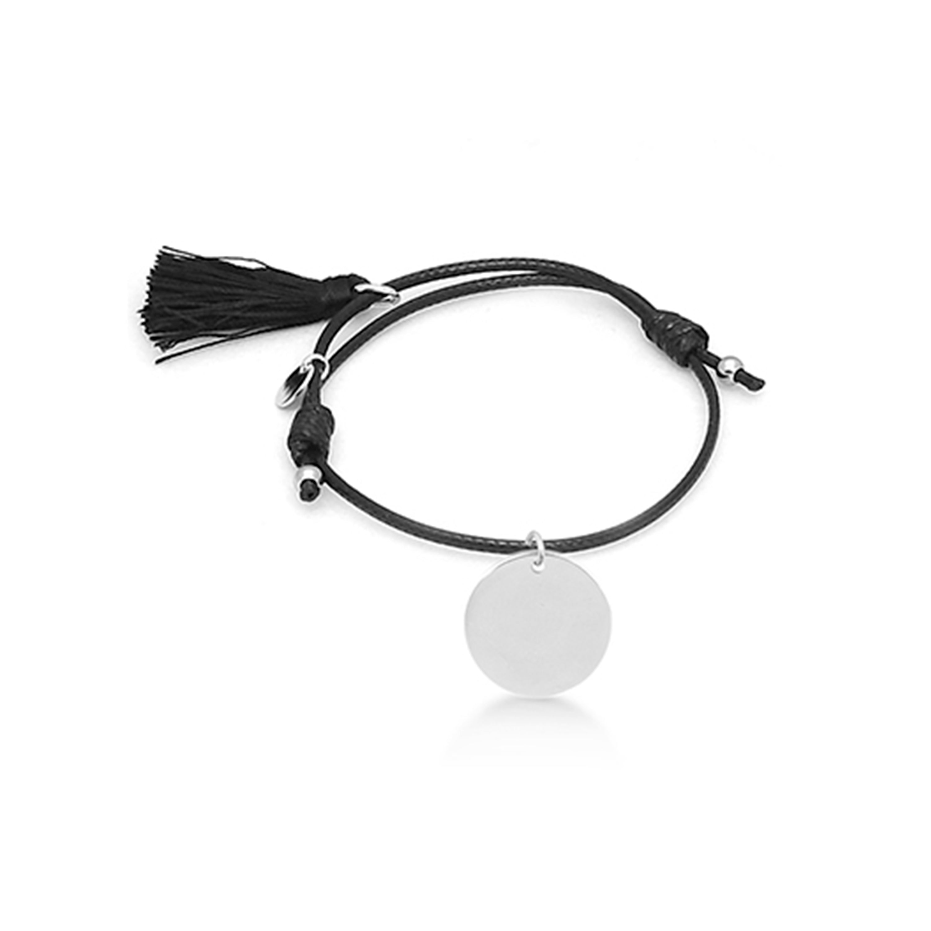 925 Sterling Silver Bracelet with Black Cotton, Rhodium Finish - My Sun