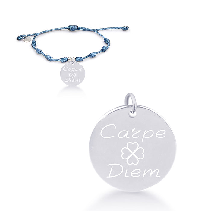925 Sterling Silver Bracelet with Blue Cotton, Rhodium Finish - My Sun