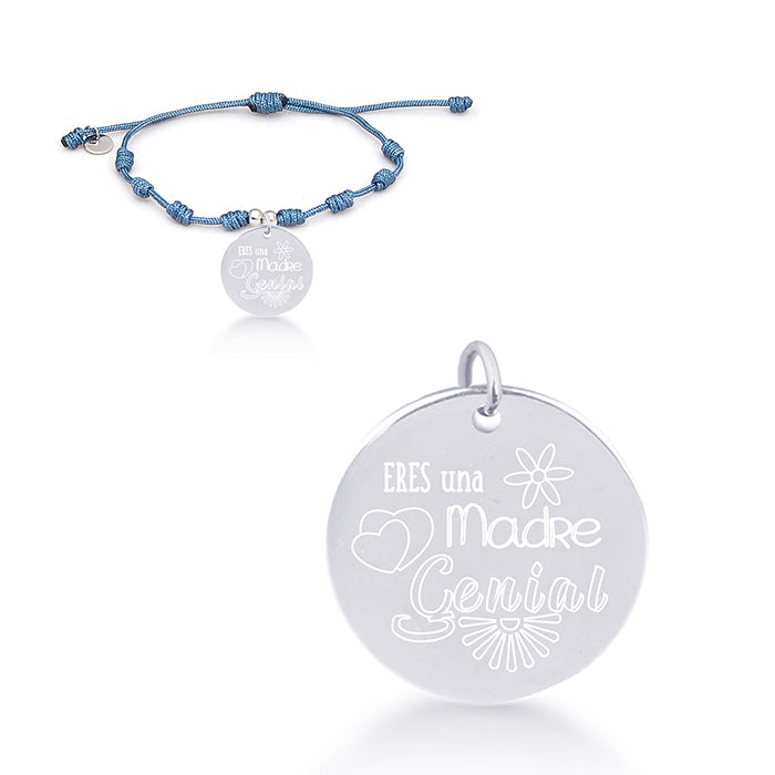 925 Sterling Silver Bracelet with Blue Cotton, Rhodium Finish - My Sun