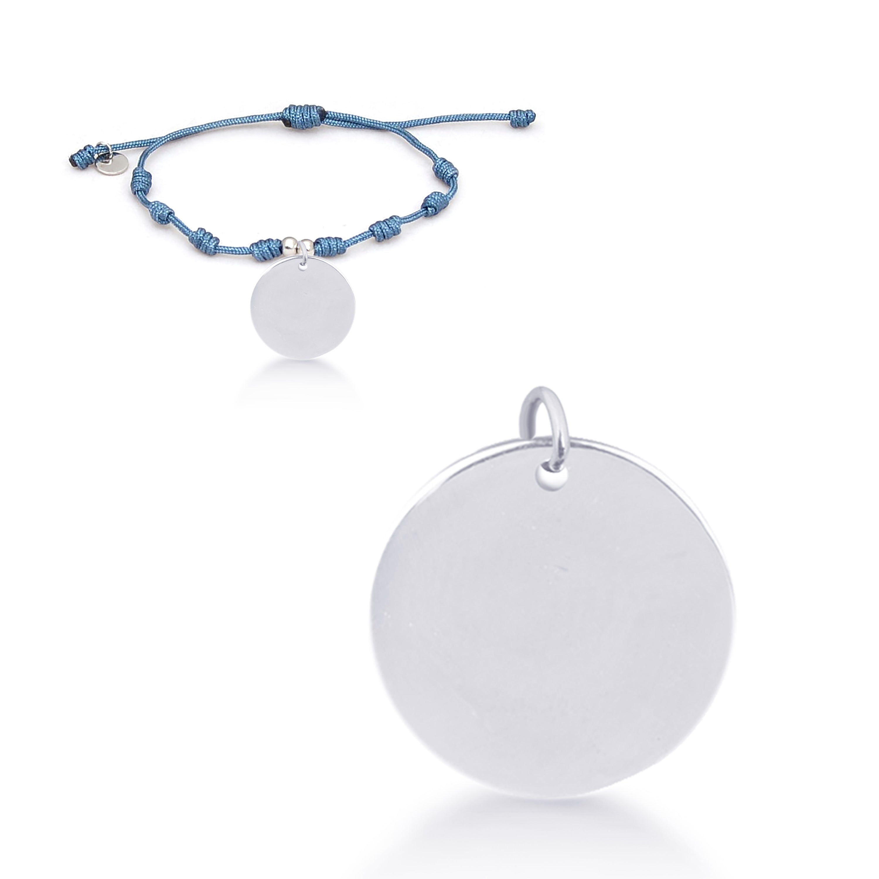 925 Sterling Silver Bracelet with Blue Cotton, Rhodium Finish - My Sun
