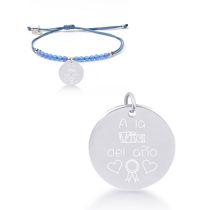 925 Sterling Silver Bracelet with Blue Agate, Rhodium Finish - Mi Sol