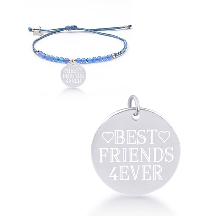 Pulseira de Prata de Lei 925 com Ágata Azul com acabamento em ródio - Mi Sol