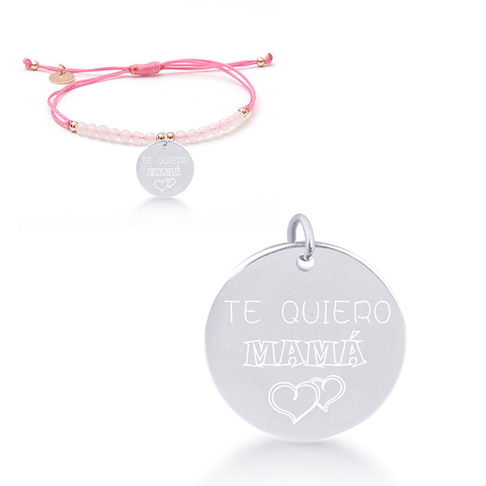 925 Sterling Silver Bracelet with Pink Agate Finished in 18K Rose Gold - Mi Sol