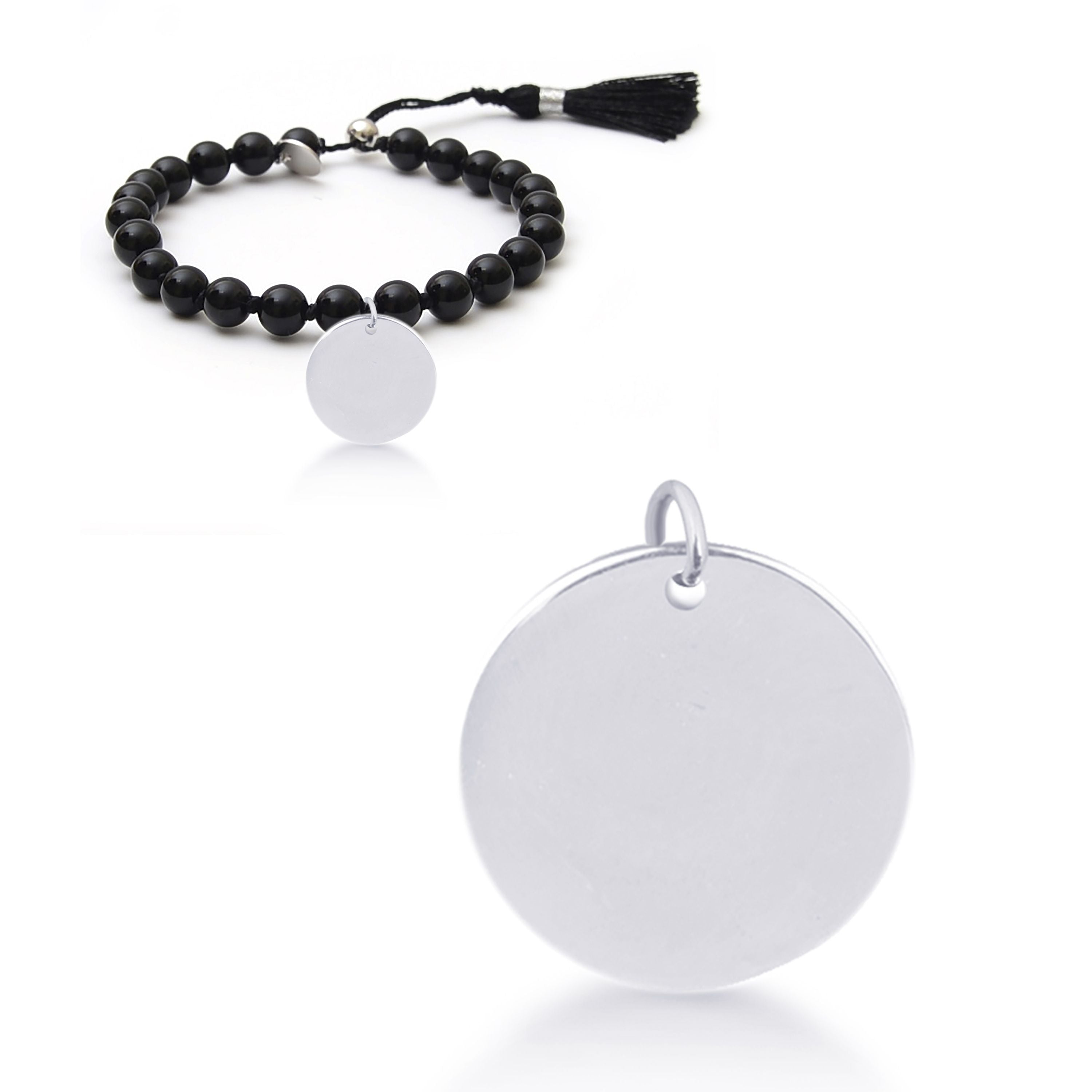 925 Sterling Silver Bracelet with Onyx, Rhodium Finish - Mi Sol