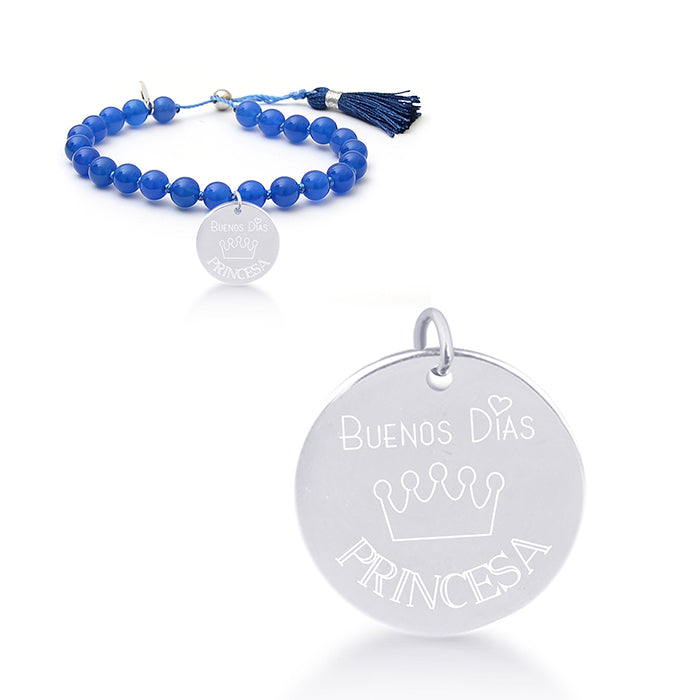 925 Sterling Silver Bracelet with Blue Agate, Rhodium Finish - Mi Sol
