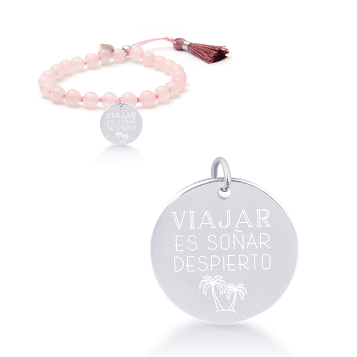 Pulseira de Prata 925 com Quartzo Rosa com acabamento em ródio - Meu Sol
