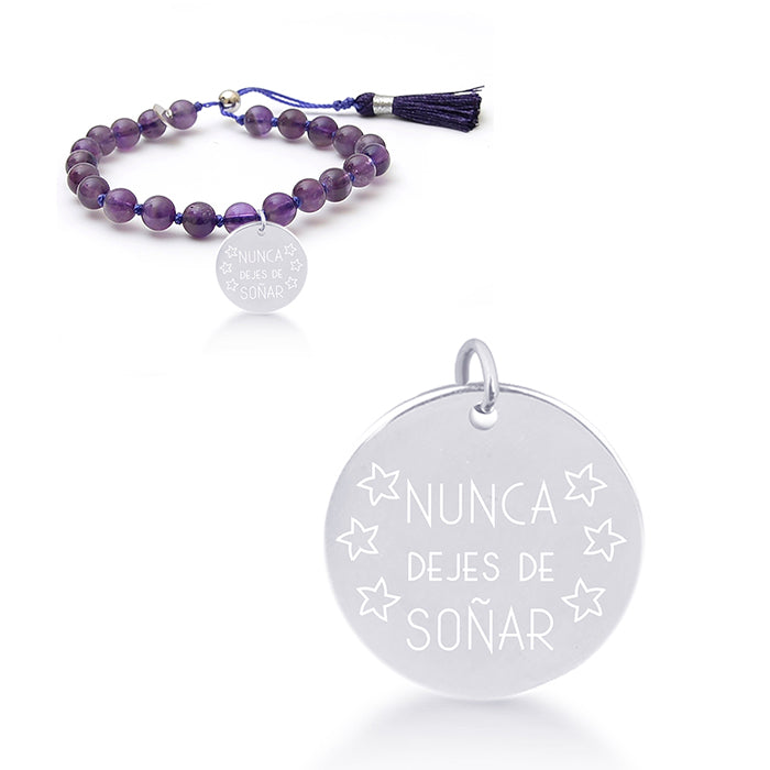 925 Sterling Silver Bracelet with Natural Amethyst, Rhodium Finish - Mi Sol