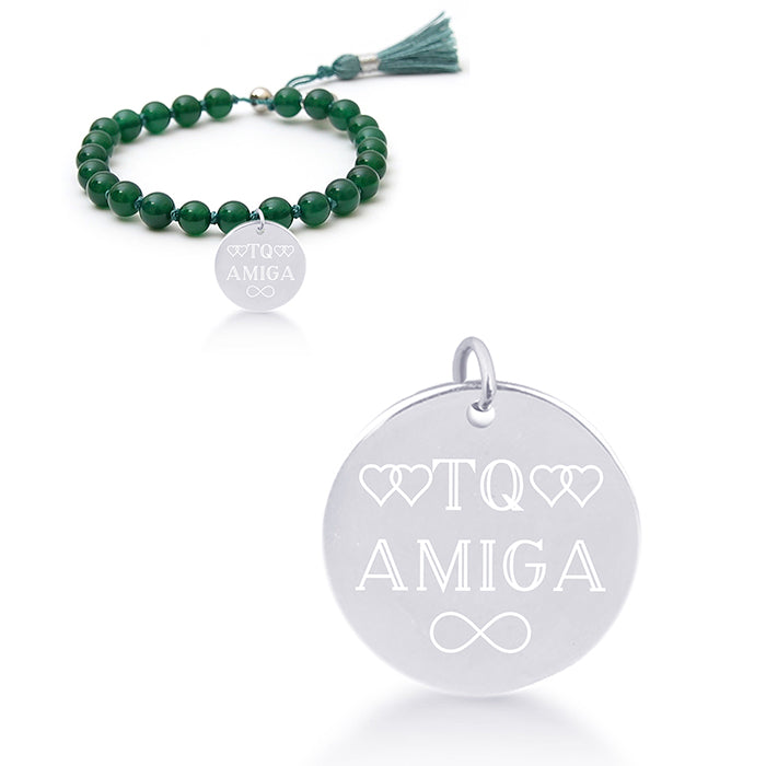 925 Sterling Silver Bracelet with Natural Green Agate Finished in Rhodium - Mi Sol