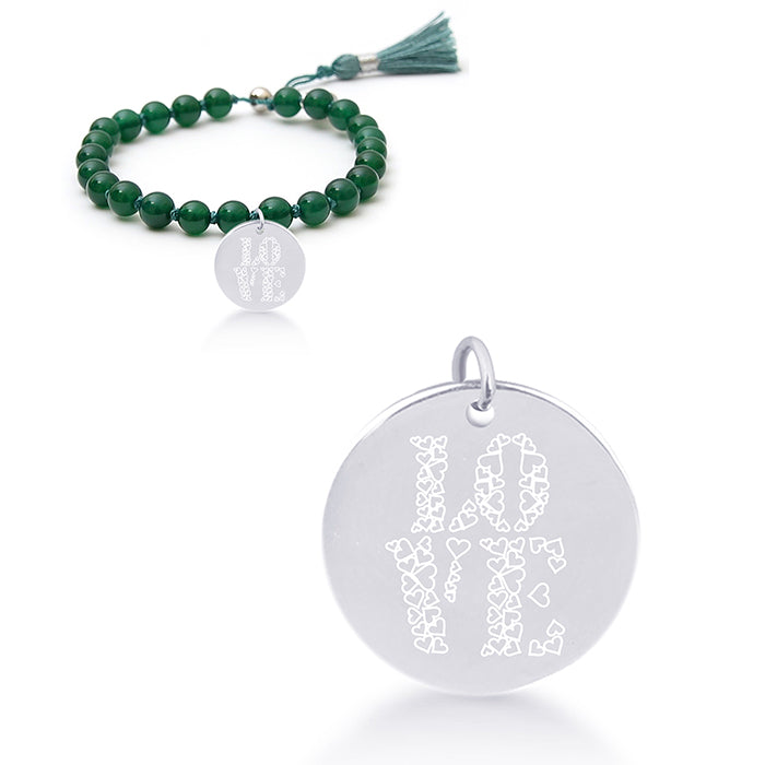 925 Sterling Silver Bracelet with Natural Green Agate Finished in Rhodium - Mi Sol
