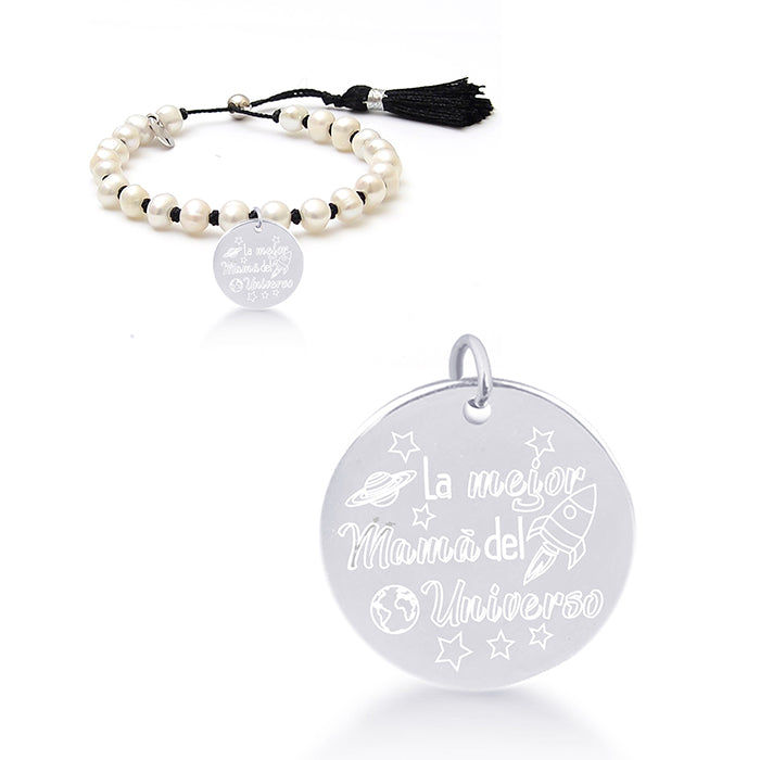 925 Sterling Silver Bracelet with White Pearl, Rhodium Finish - My Sun