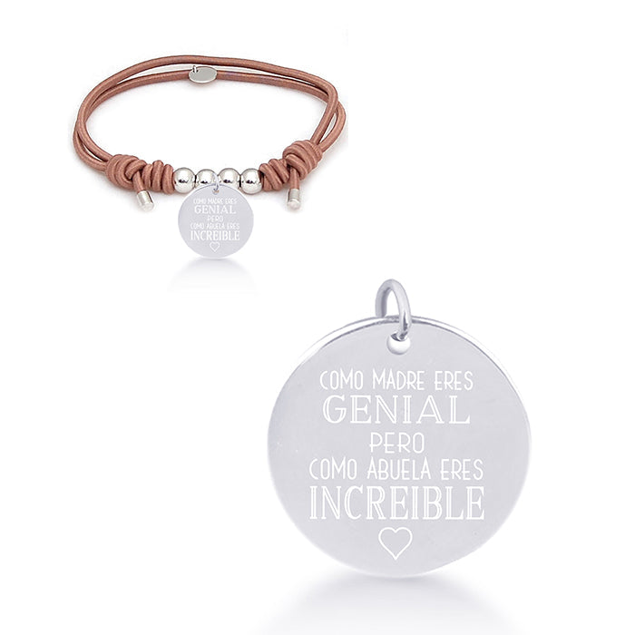 925 Sterling Silver Bracelet with Brown Cotton, Rhodium Finish - My Sun