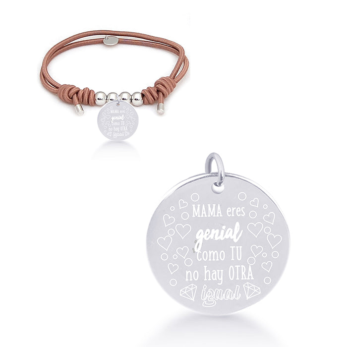 925 Sterling Silver Bracelet with Brown Cotton, Rhodium Finish - My Sun