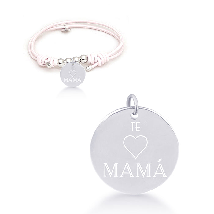 925 Sterling Silver Bracelet with Pink Cotton, Rhodium Finish - My Sun
