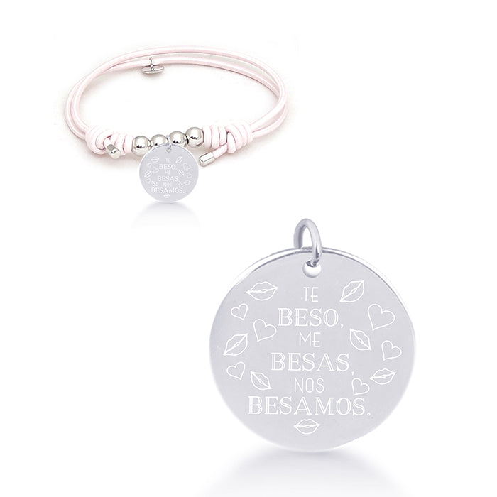 925 Sterling Silver Bracelet with Pink Cotton, Rhodium Finish - My Sun