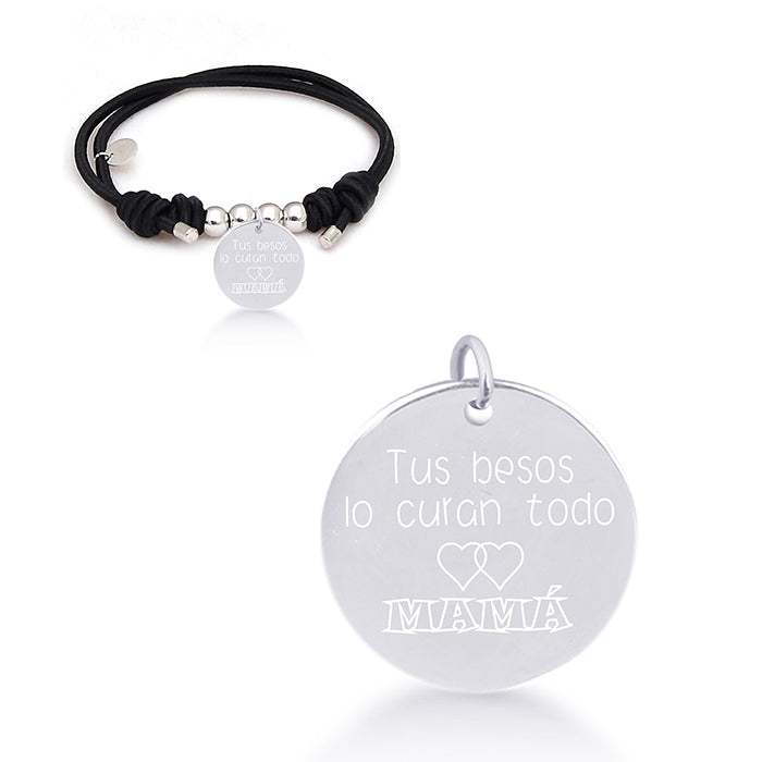 925 Sterling Silver Bracelet with Black Cotton, Rhodium Finish - My Sun
