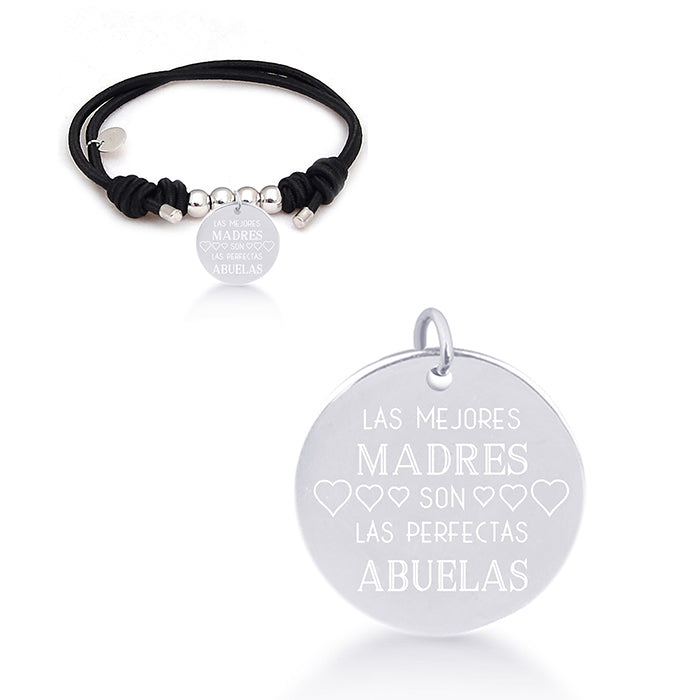 925 Sterling Silver Bracelet with Black Cotton, Rhodium Finish - My Sun