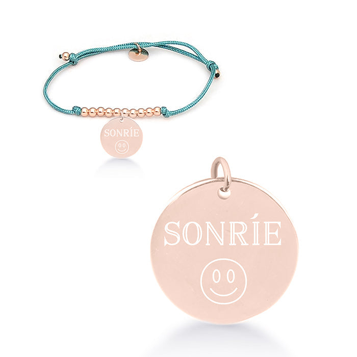 Pulseira de Prata de Lei 925 com Algodão Verde e acabamento em ouro rosa 18K - Meu Sol