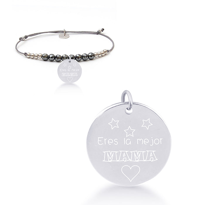 Pulsera de Plata de Ley 925 con Hematite acabada en rodio - Mi Sol