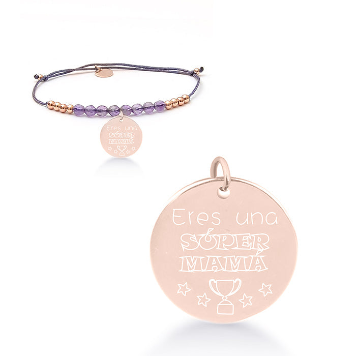 925 Sterling Silver Bracelet with Natural Amethyst, Rhodium Finish - Mi Sol