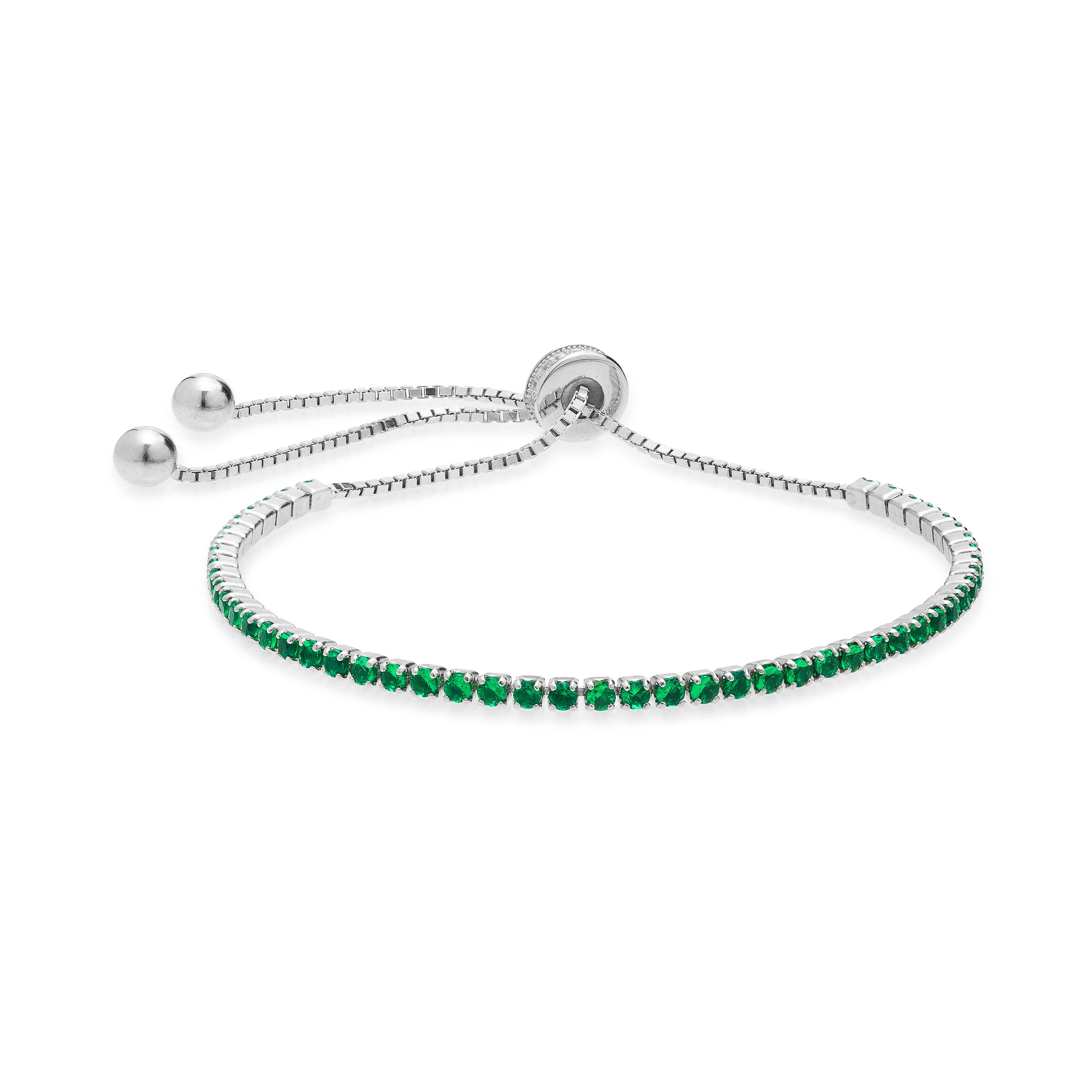 925 Sterling Silver Bracelet with Emerald Zirconia, Rhodium Finish - Leythor