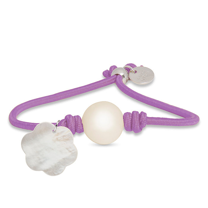 925 Sterling Silver Bracelet with Purple Cotton, Rhodium Finish - Lasa