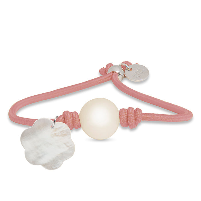 925 Sterling Silver Bracelet with Light Pink Cotton, Rhodium Finish - Lasa