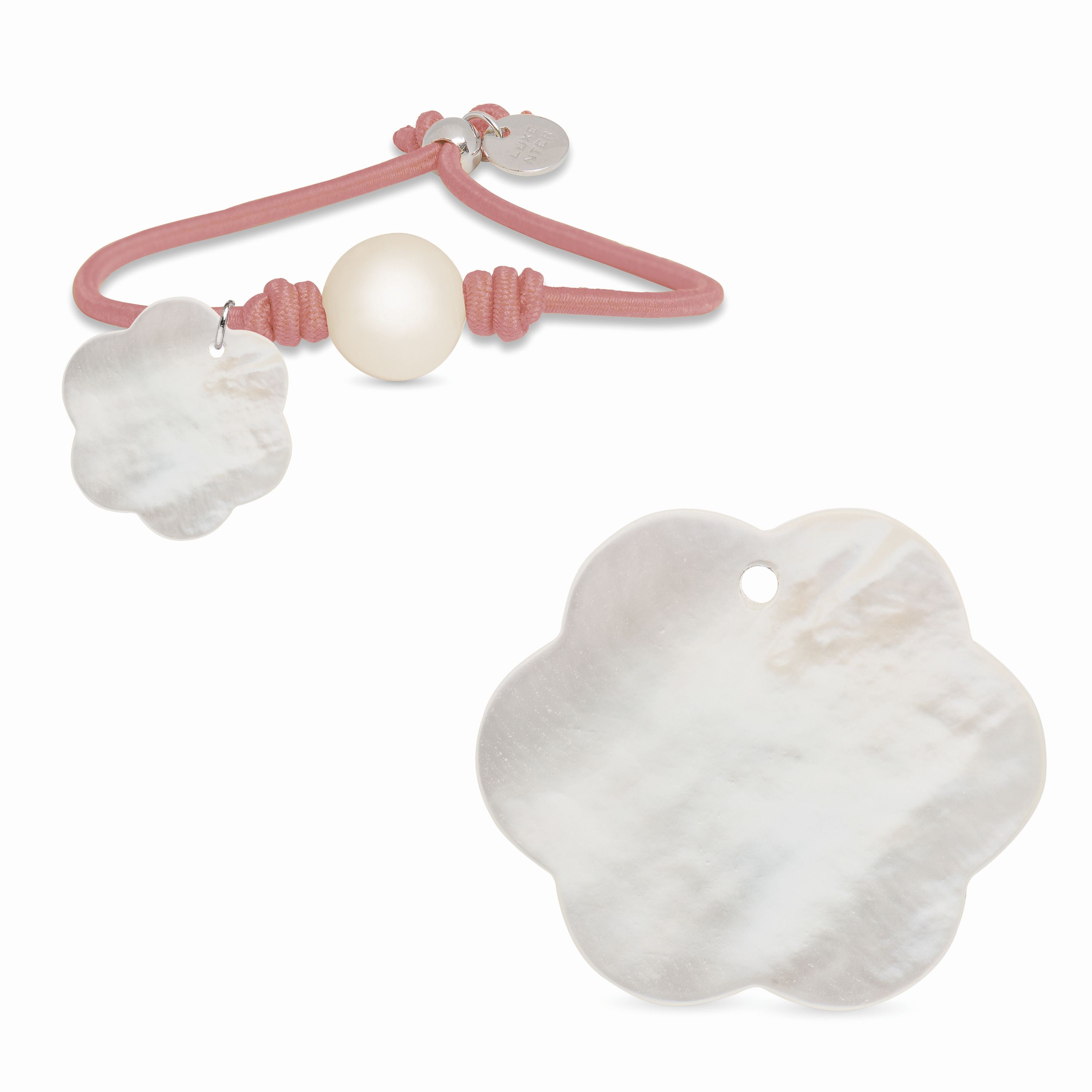 925 Sterling Silver Bracelet with Light Pink Cotton, Rhodium Finish - Lasa