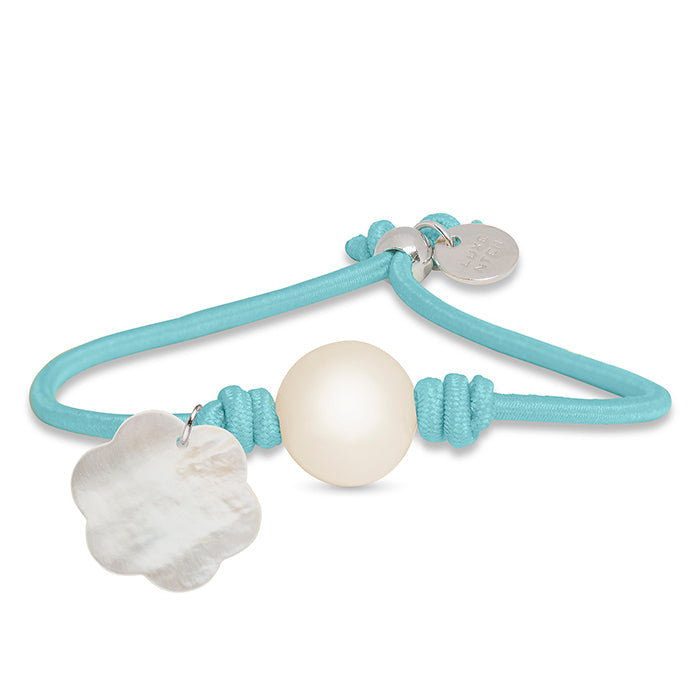 925 Sterling Silver Bracelet with Light Blue Cotton, Rhodium Finish - Lasa