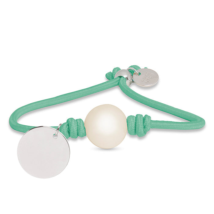 925 Sterling Silver Bracelet with Green Cotton, Rhodium Finish - Lasa