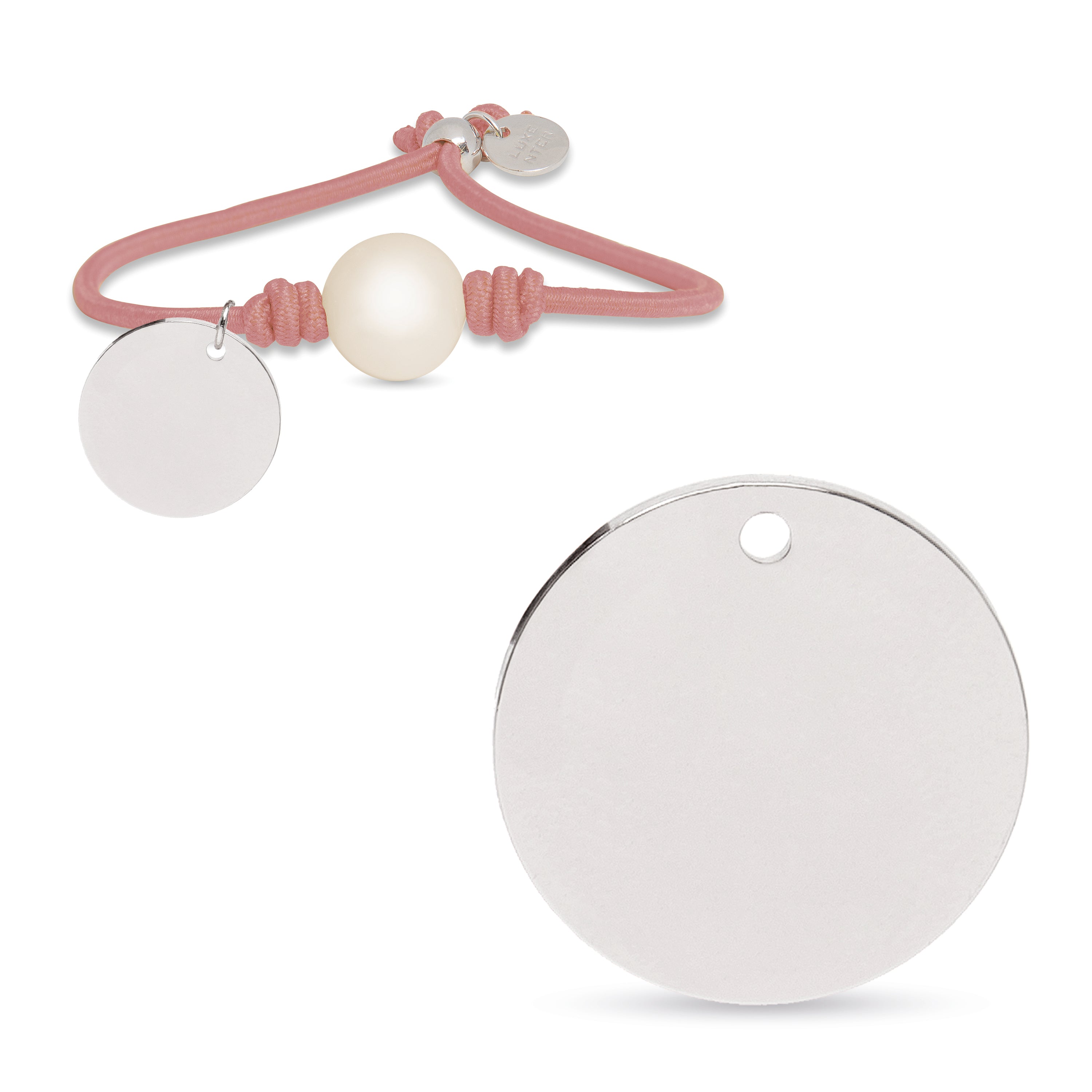925 Sterling Silver Bracelet with Light Pink Cotton, Rhodium Finish - Lasa