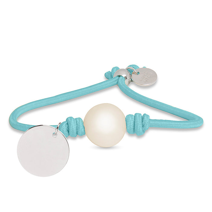925 Sterling Silver Bracelet with Light Blue Cotton, Rhodium Finish - Lasa