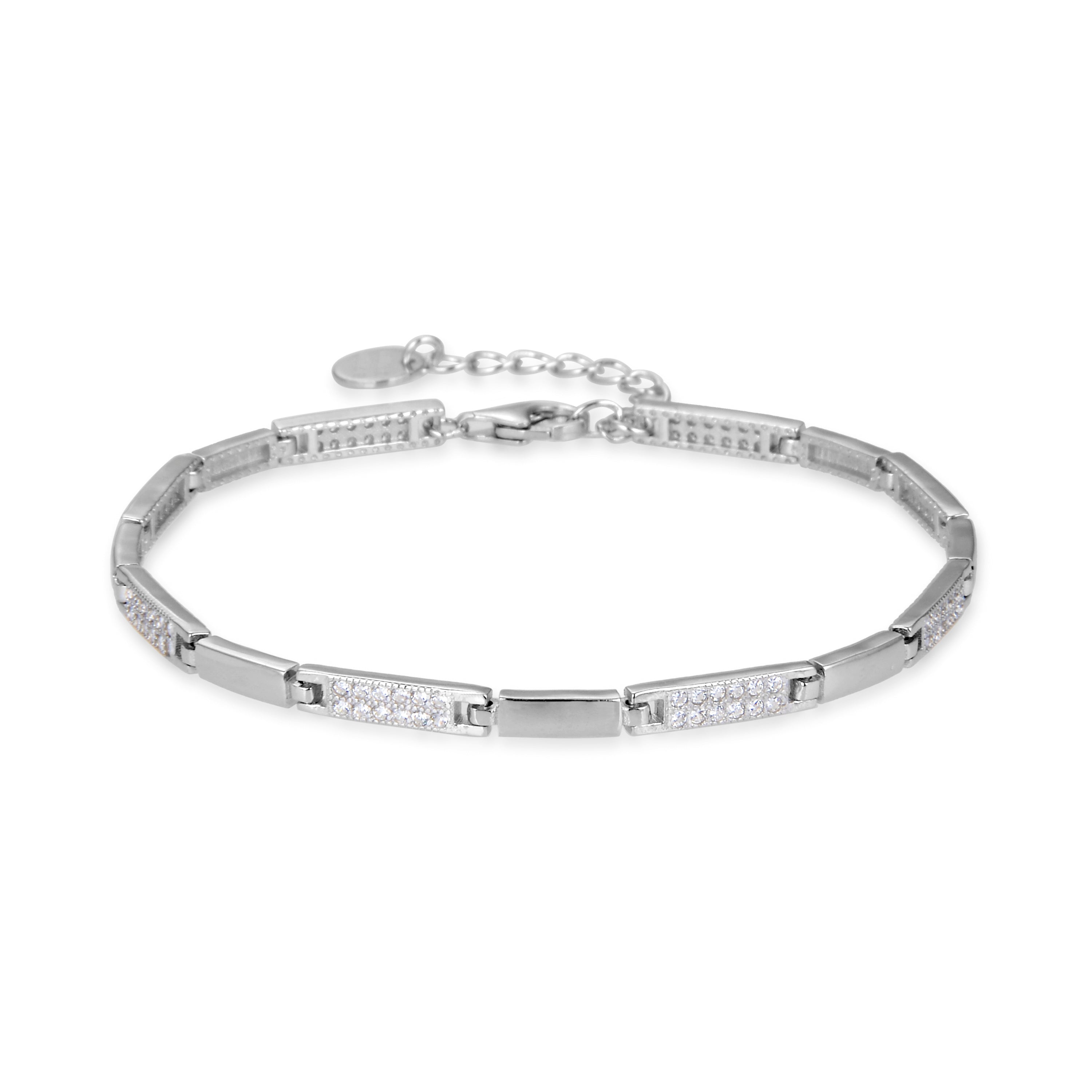 925 Sterling Silver Bracelet with Rhodium-Plated Brilliant Zirconia - Kinusi