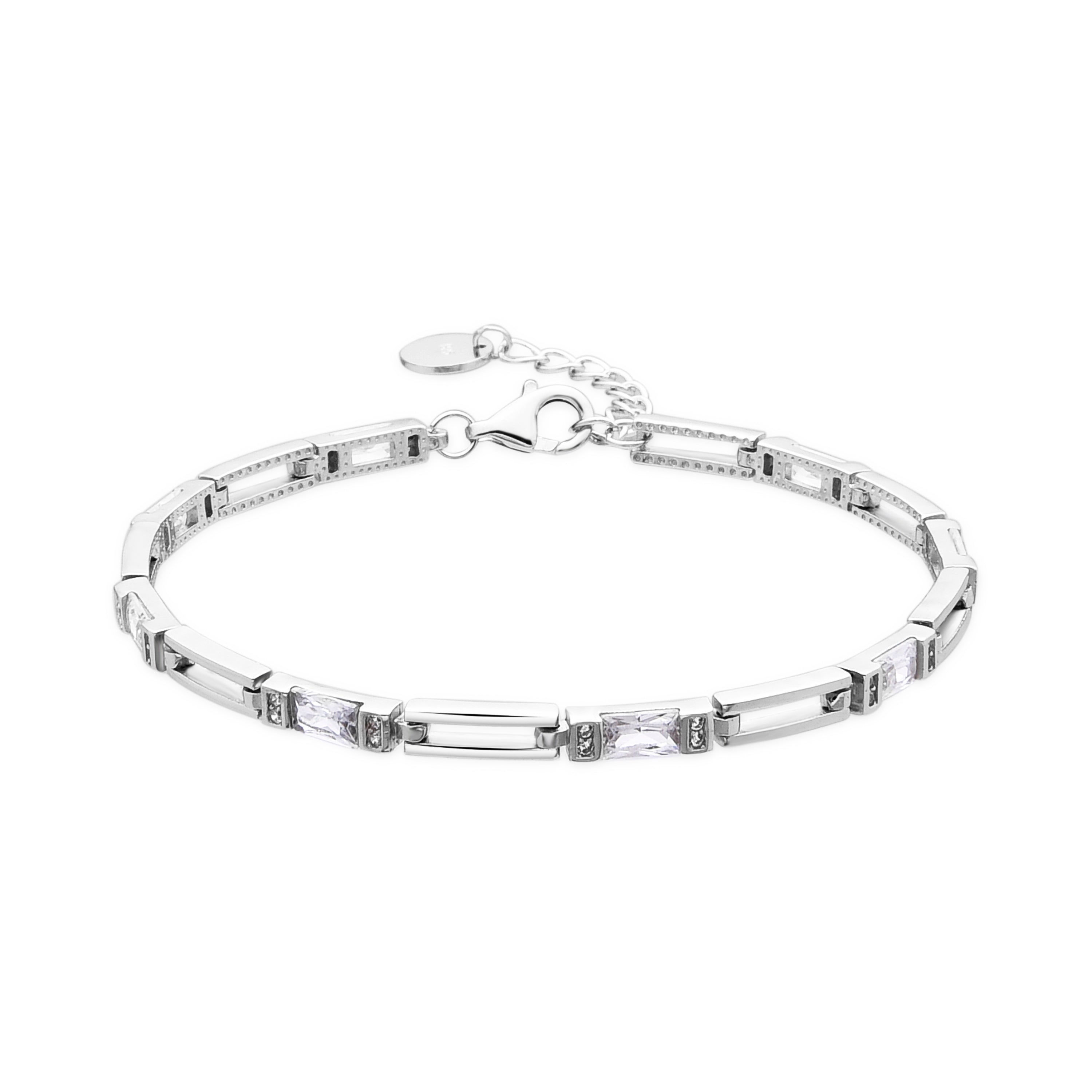 925 Sterling Silver and Brilliant Zirconia Bracelet with Rhodium Finish - Paord