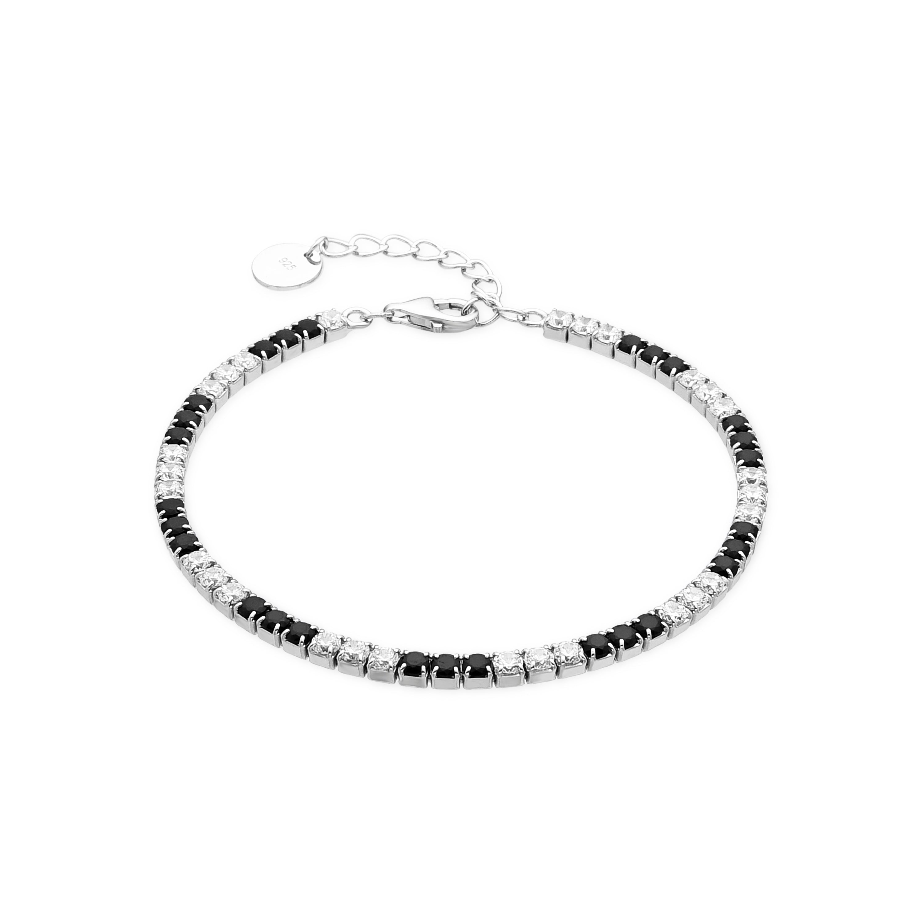 925 Sterling Silver and Onyx Zirconia Bracelet with Rhodium Finish - Tahu