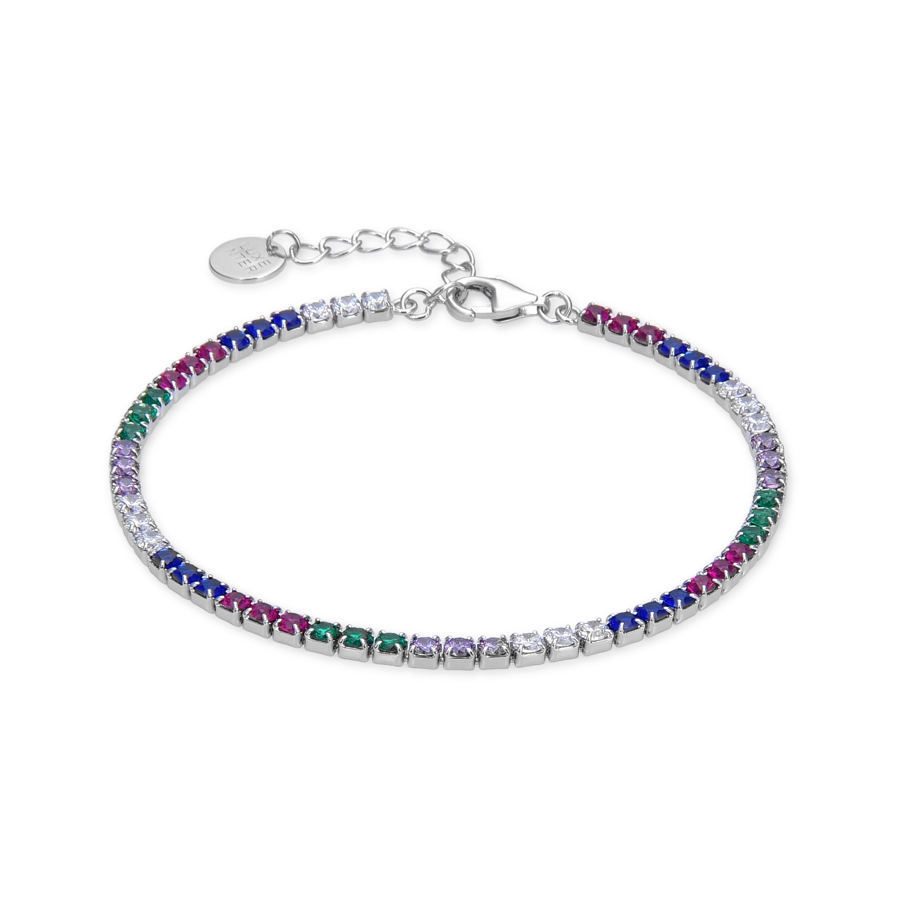 925 Sterling Silver Bracelet with Multicolor Zirconia Finished in Rhodium - Tahu