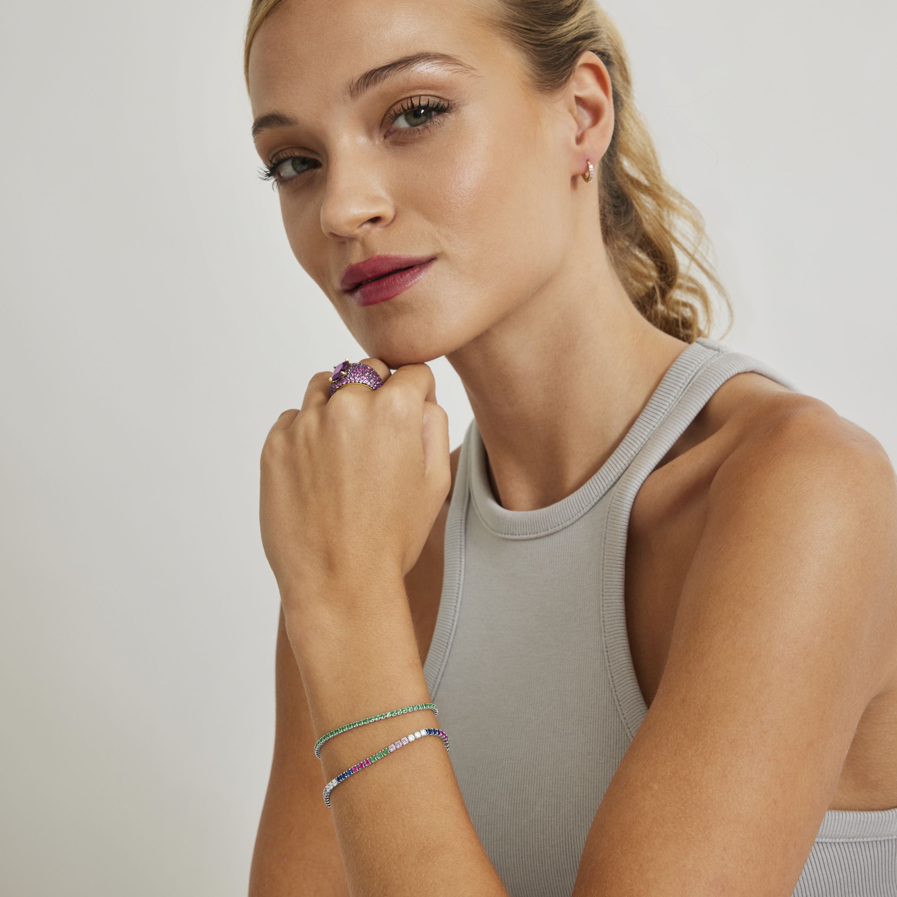 925 Sterling Silver Bracelet with Multicolor Zirconia Finished in Rhodium - Tahu