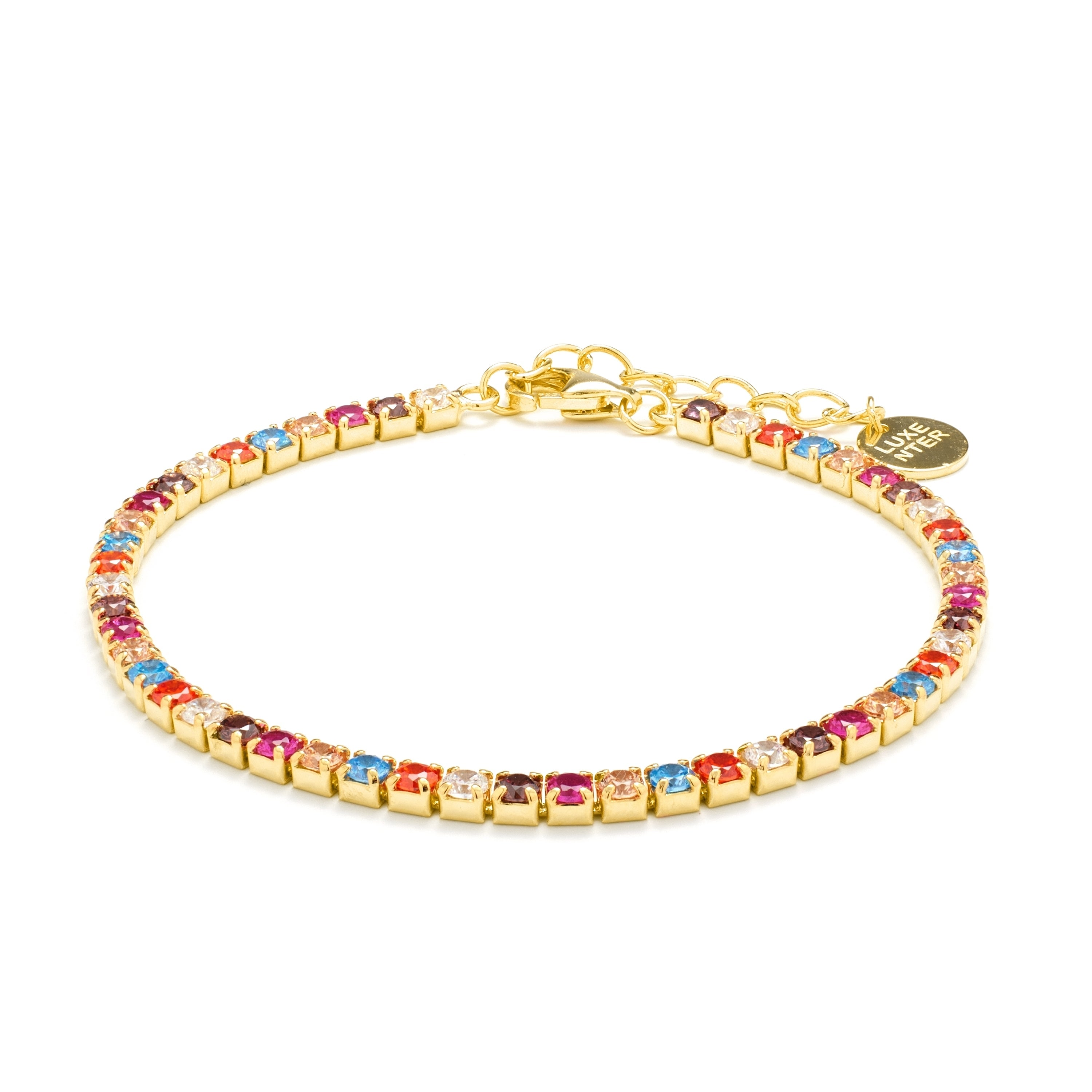 925 Sterling Silver Bracelet with Multicolor Zirconia finished in 18K Yellow Gold - Tahu