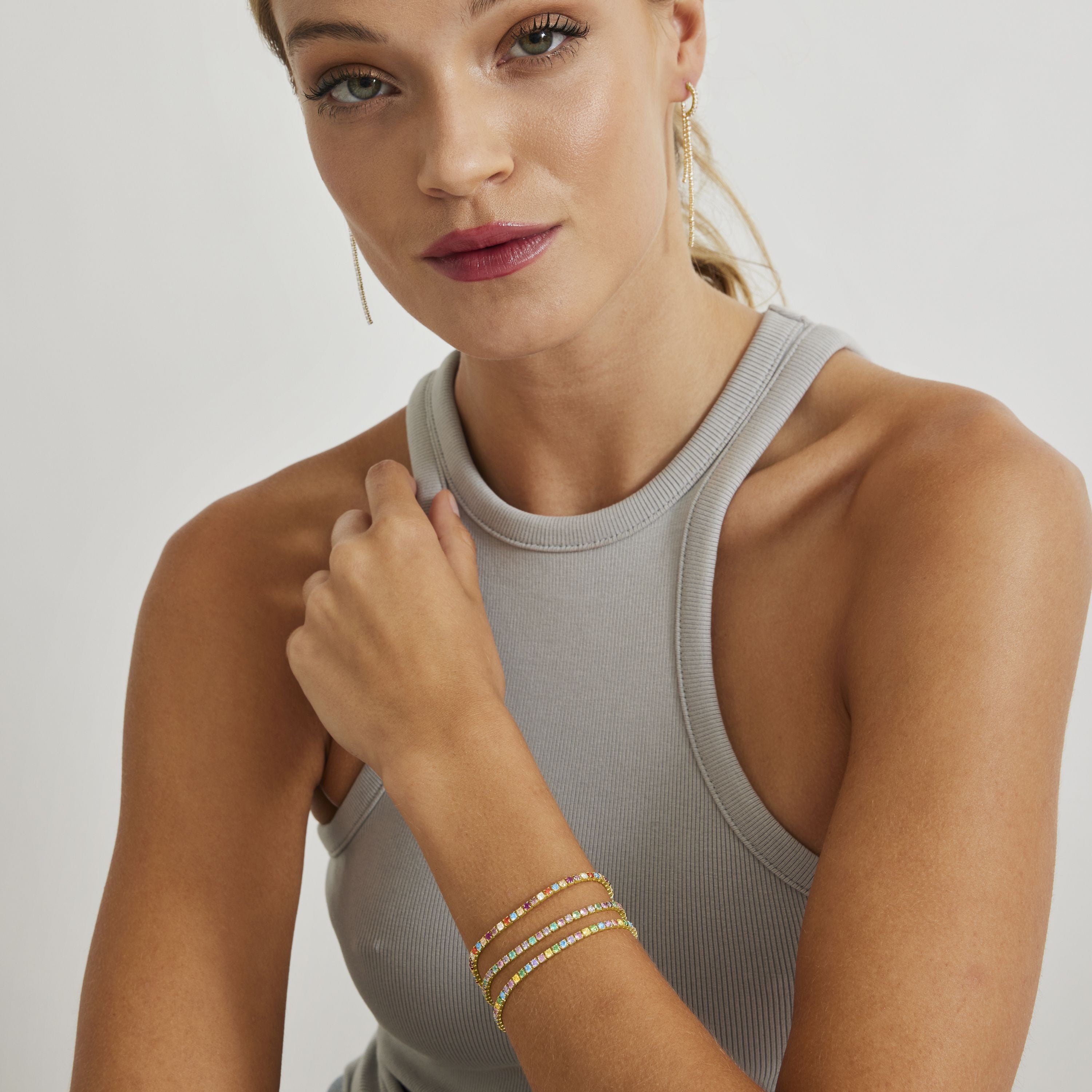 925 Sterling Silver Bracelet with Multicolor Zirconia finished in 18K Yellow Gold - Tahu