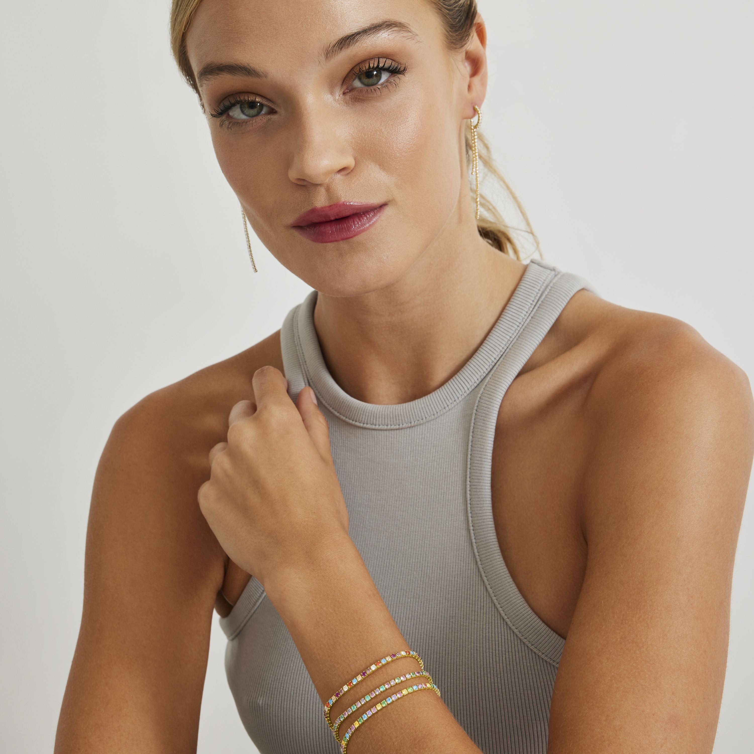 925 Sterling Silver Bracelet with Multicolor Zirconia finished in 18K Yellow Gold - Tahu
