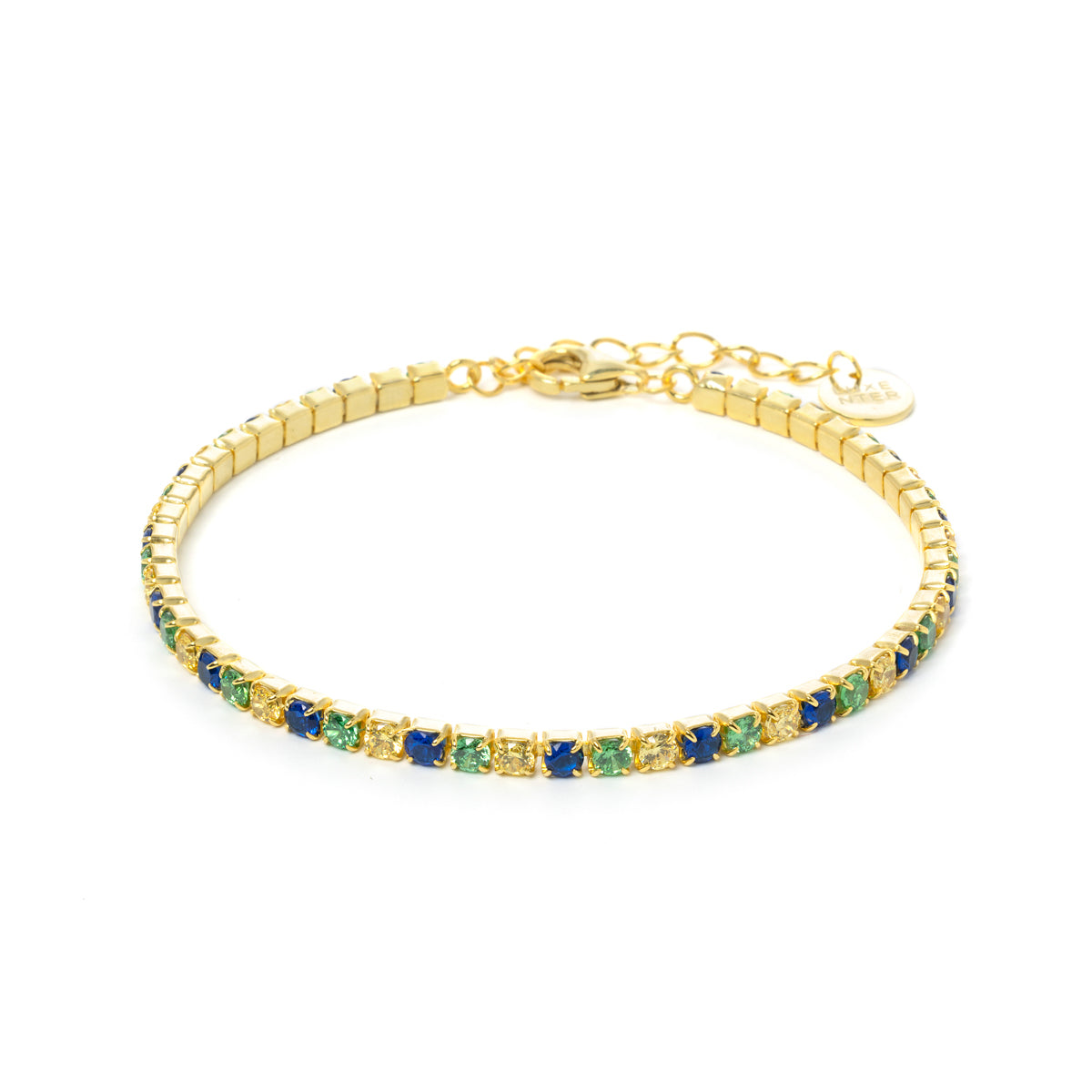 925 Sterling Silver Bracelet with Multicolor Zirconia finished in 18K Yellow Gold - Tahu